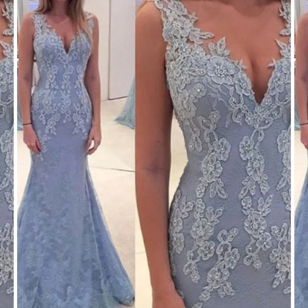 Periwinkle Trumpet Mermaid lace applique with pearls gorgeous gown. Size 8 NEW